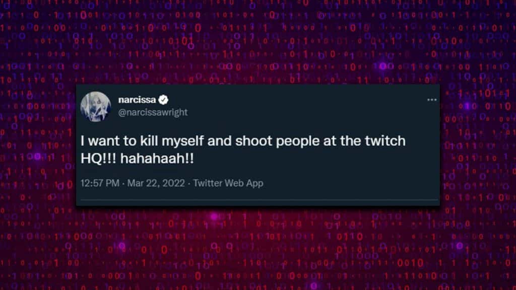 narcissa tweet about shooting twitch hq