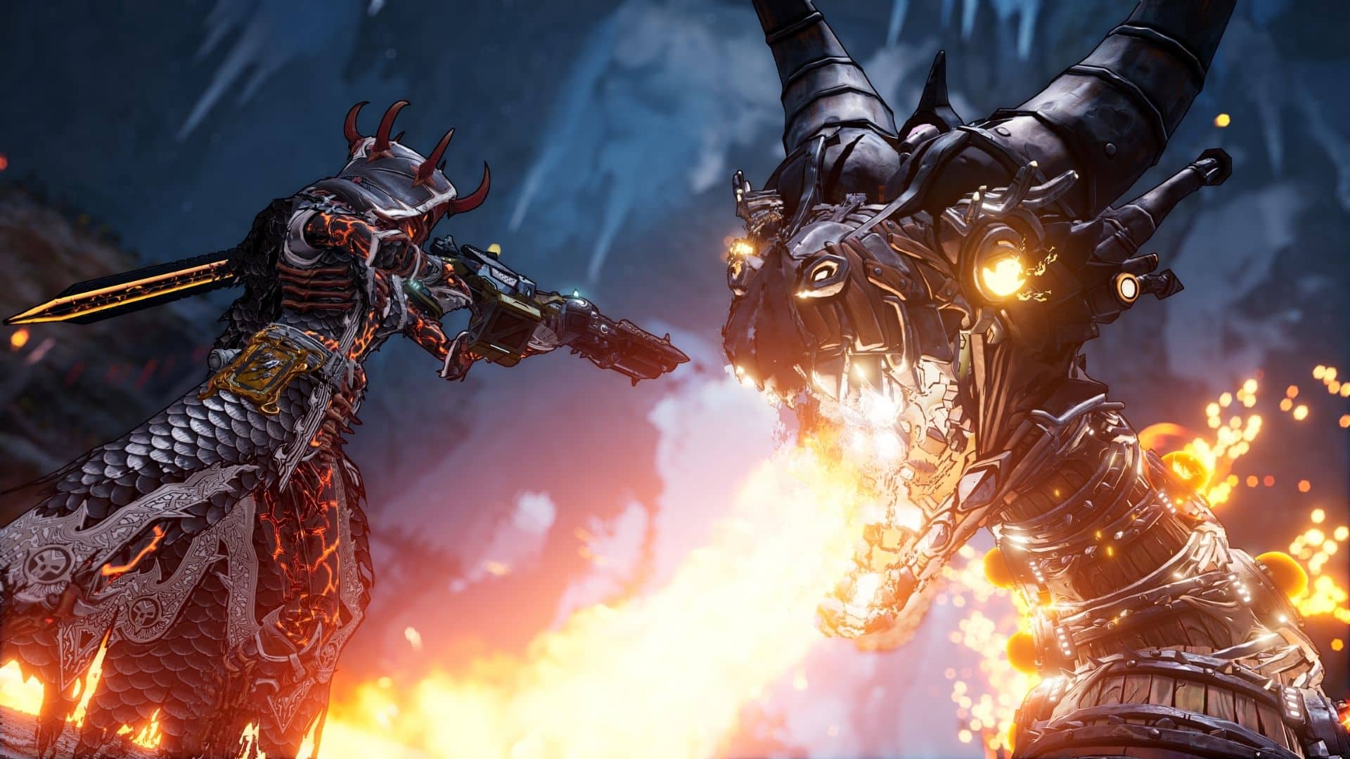player fighting metal dragon boss in wonderlands