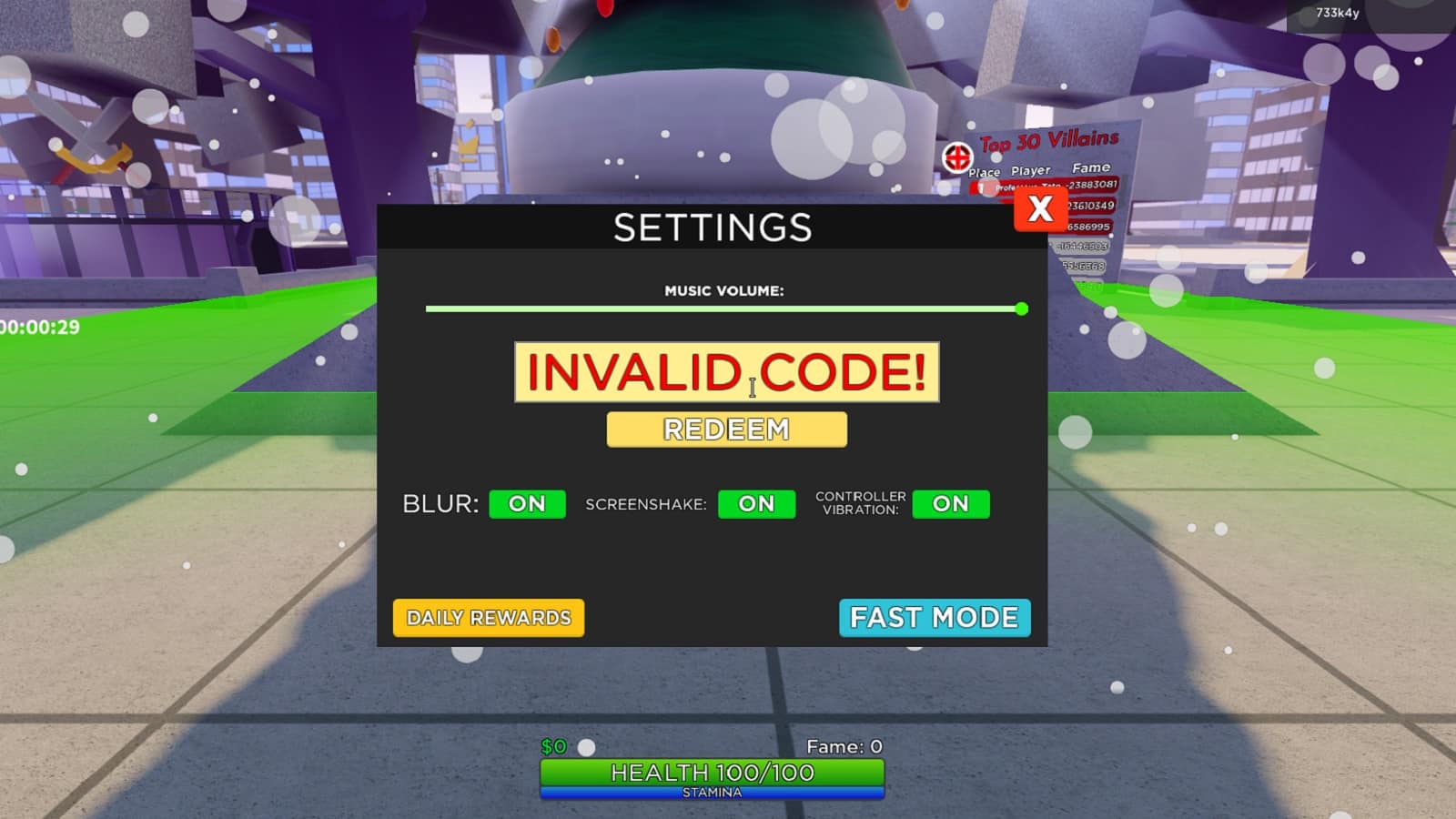 screenshot of code-redemption page in Heroes Legacy on Roblox
