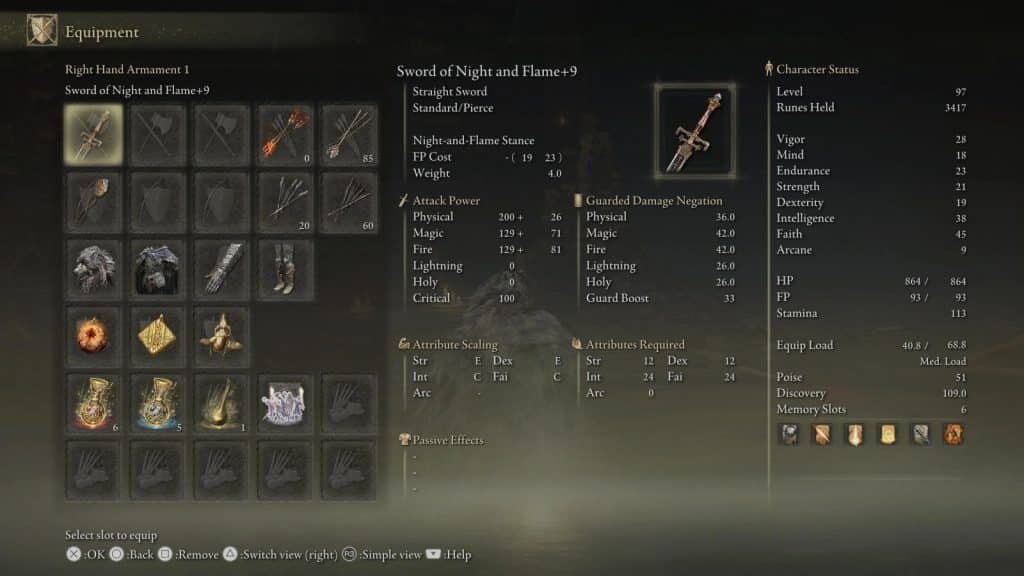elden ring early weapons night and flame sword