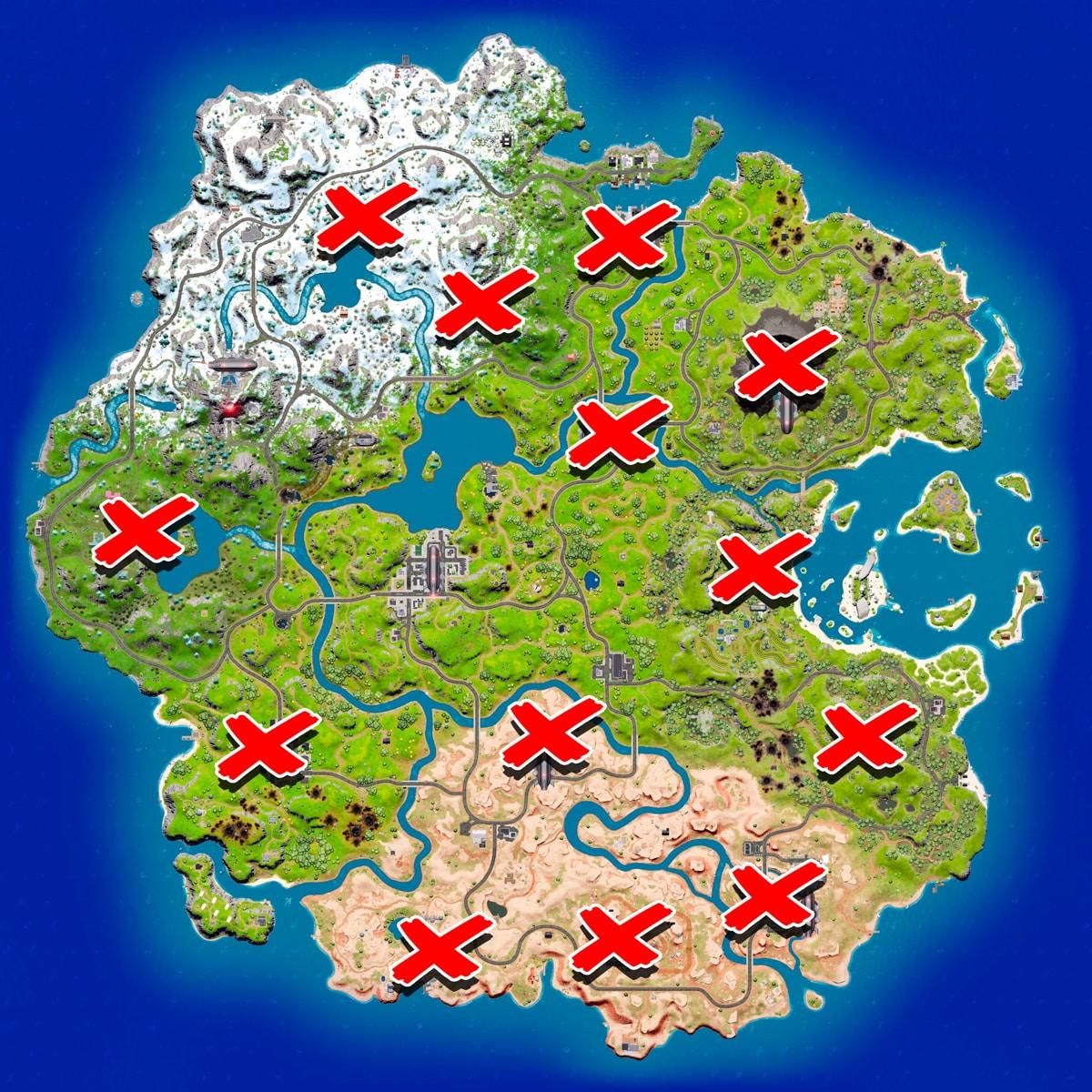 Vending Machine locations marked on the Fortnite map