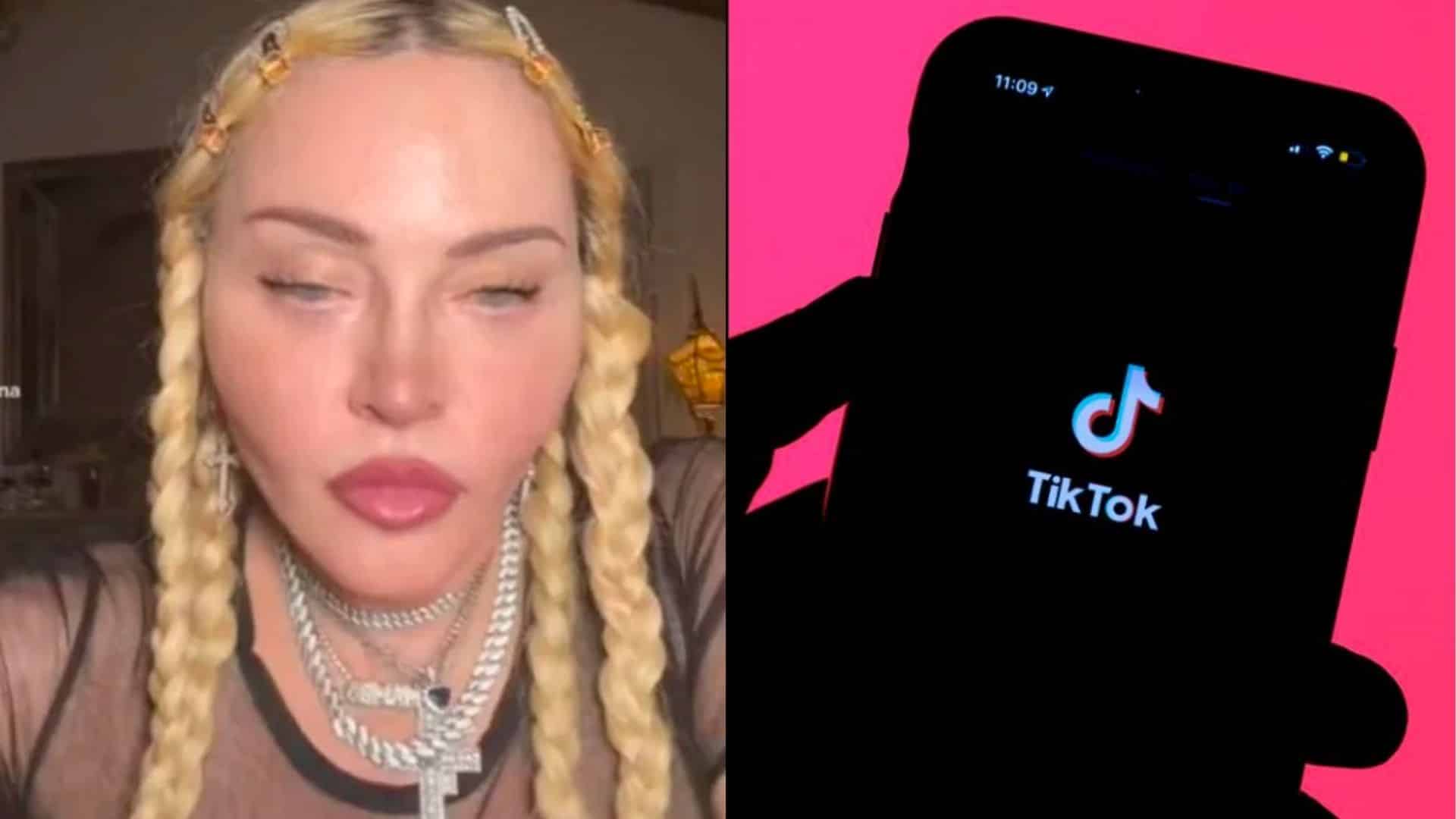 Madonna making TikTok video alongside TikTok logo