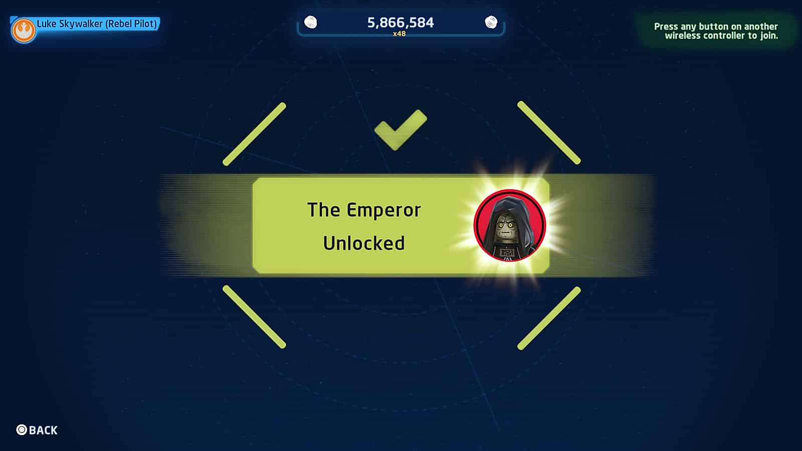 Emperor Palpatine in LEGO Star Wars The Skywalker Saga, who can be redeemed through codes