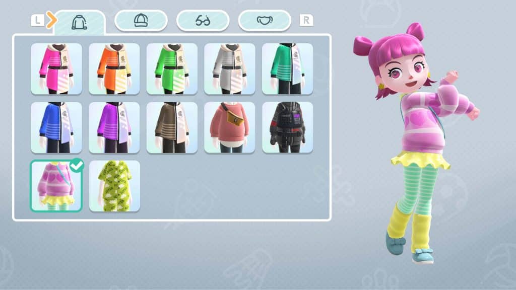Nintendo Switch Sports screenshot showing character customization
