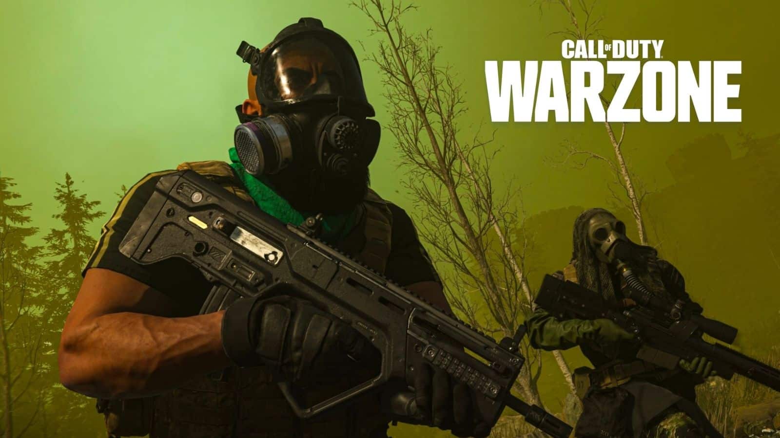 warzone player with gas mask
