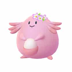 Chansey wearing a flower crown in Pokemon Go