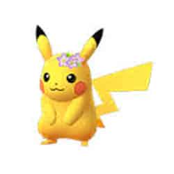 Pikachu wearing a flower crown in Pokemon Go