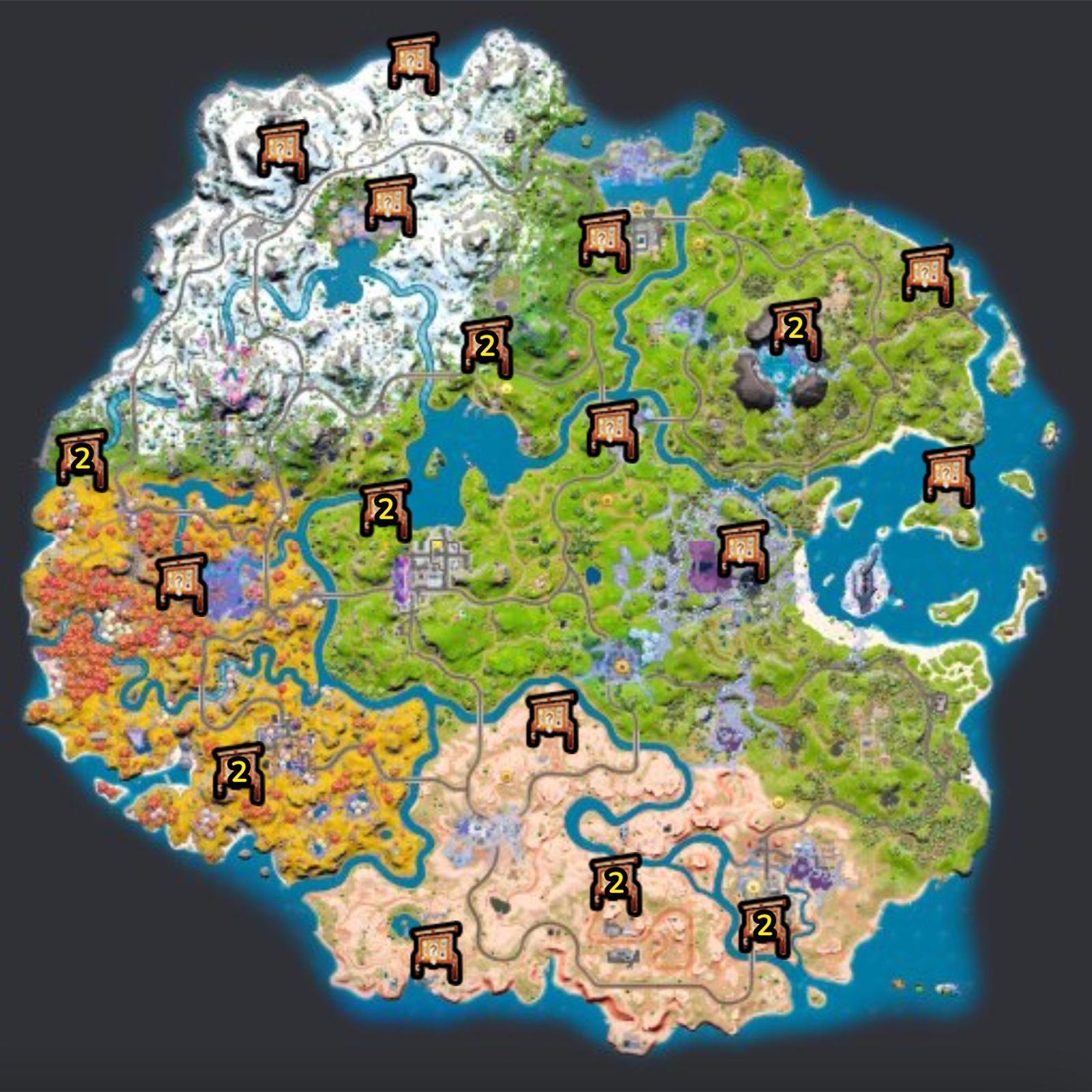 Bounty Board locations on the Fortnite Chapter 3 Season 4 map
