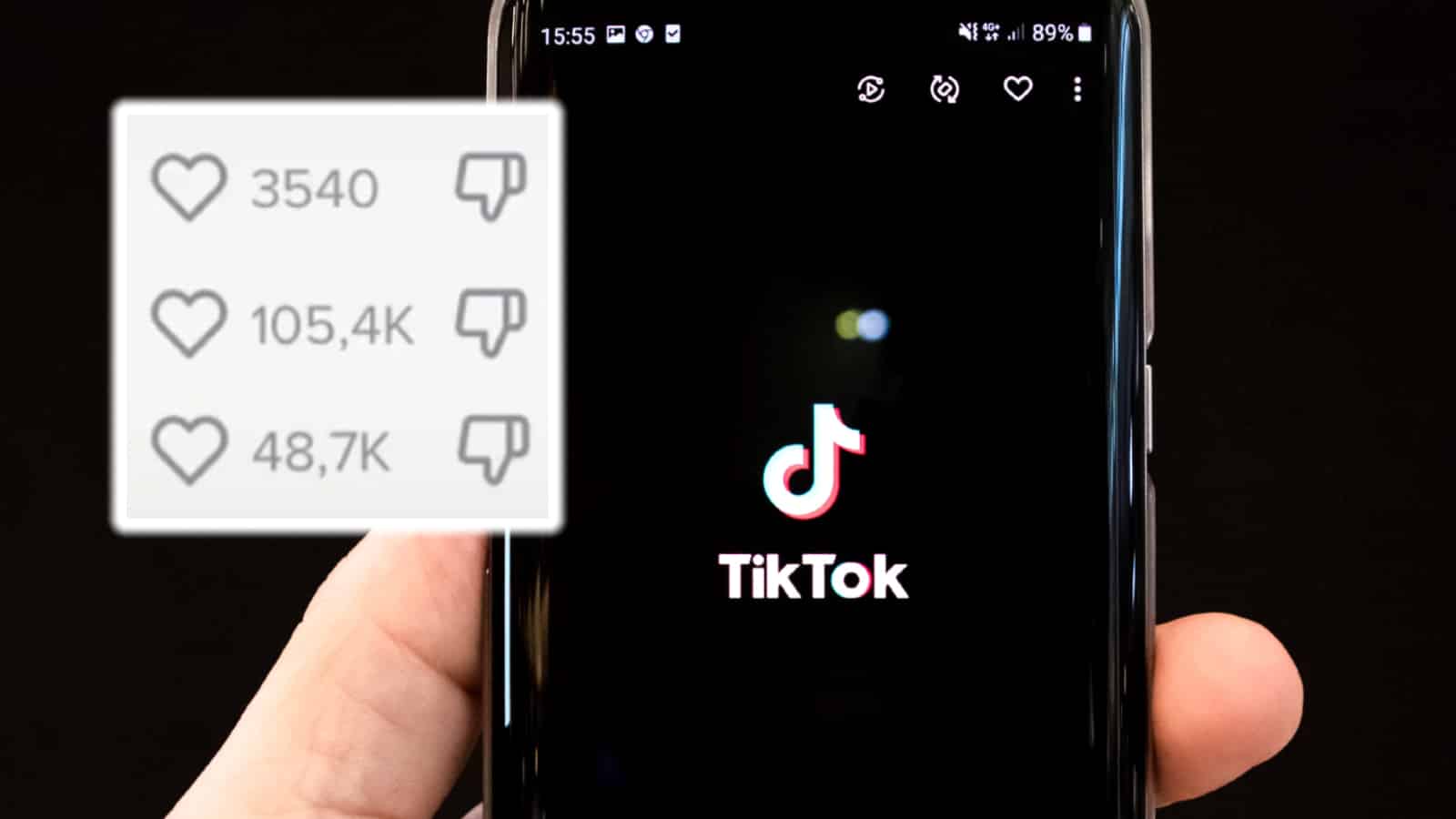 TikTok logo on phone screen next to screenshot of dislike button