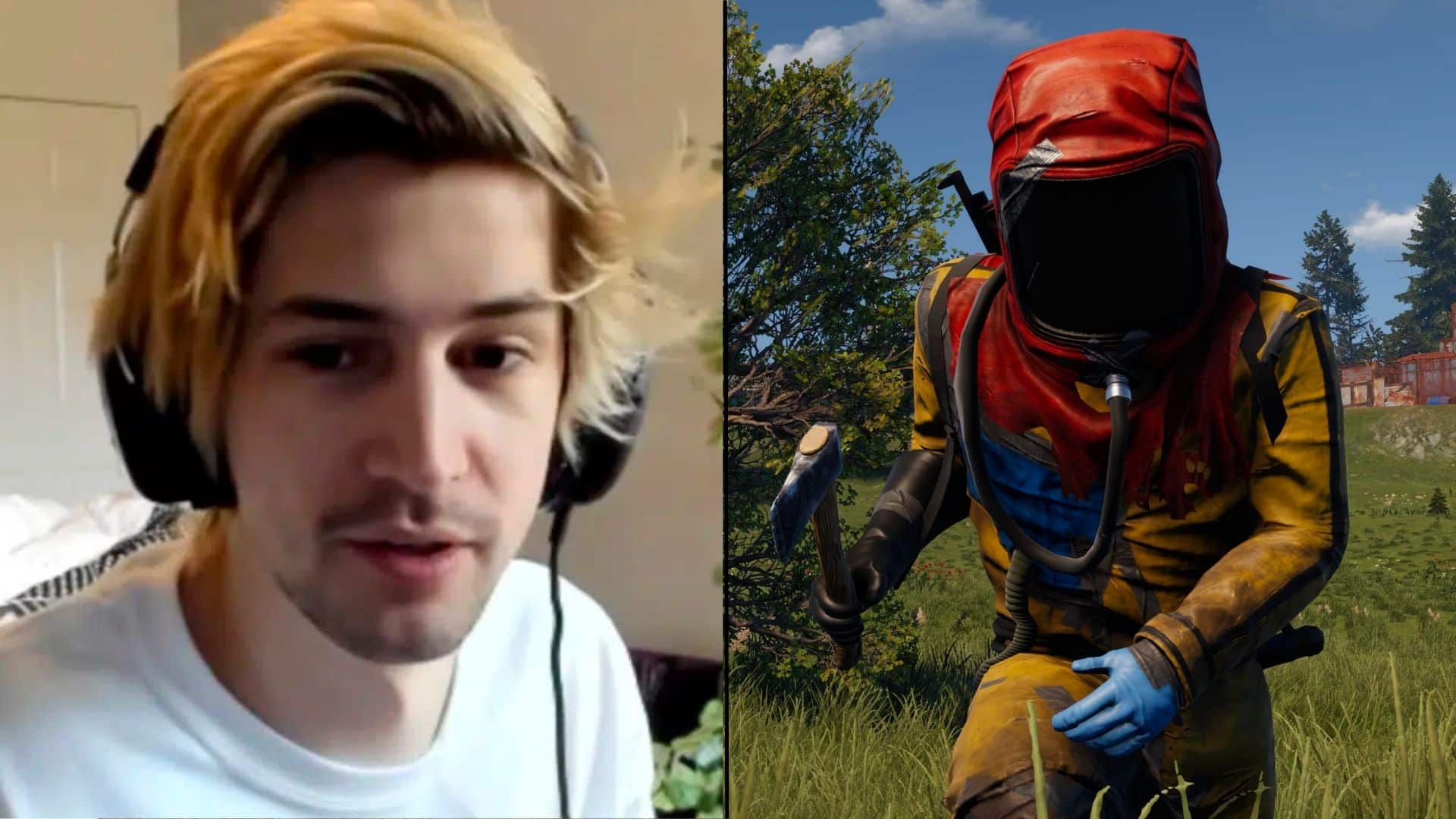 xQc side-by-side with rust character holding axe