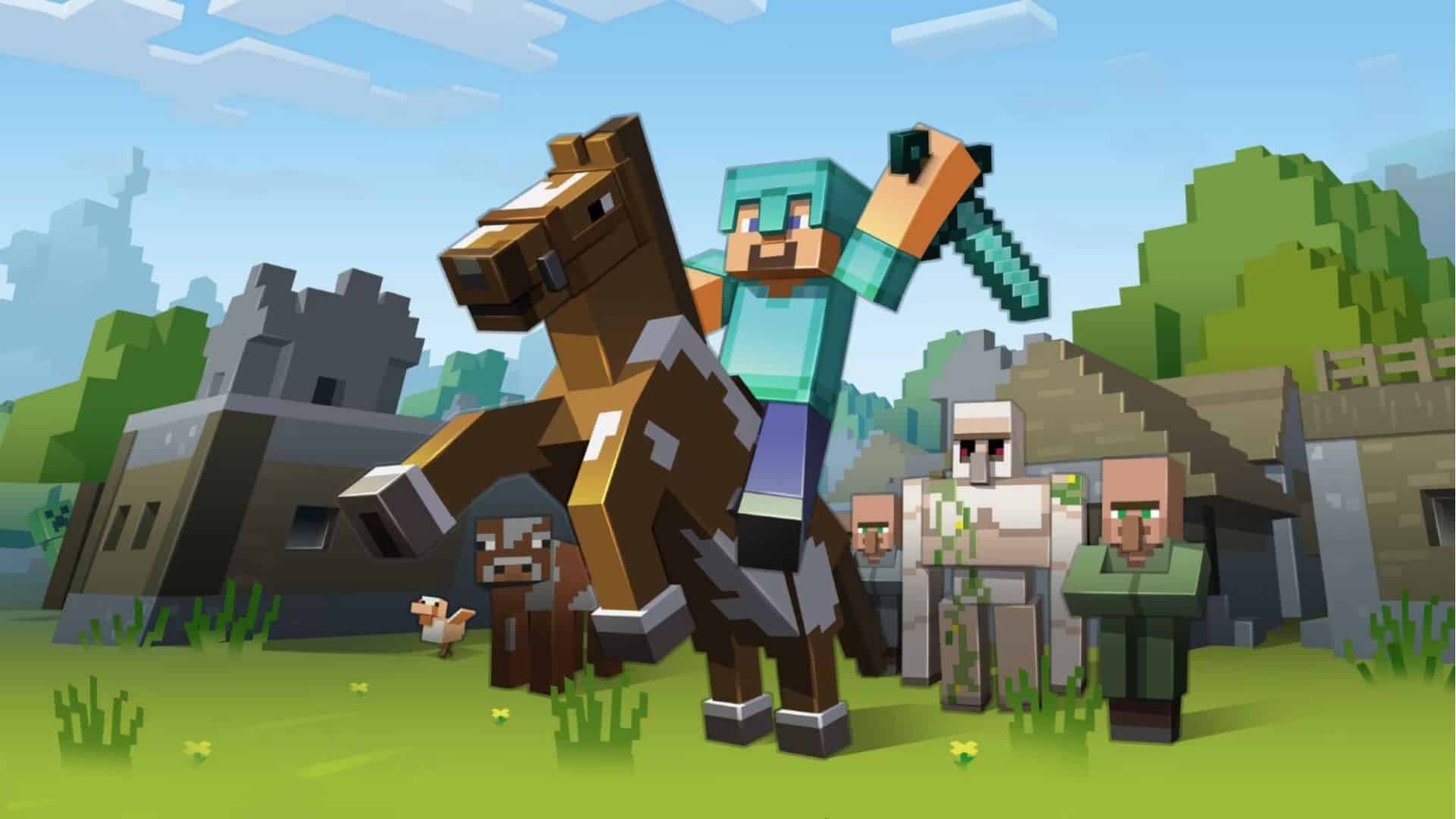 steve riding a horse in minecraft