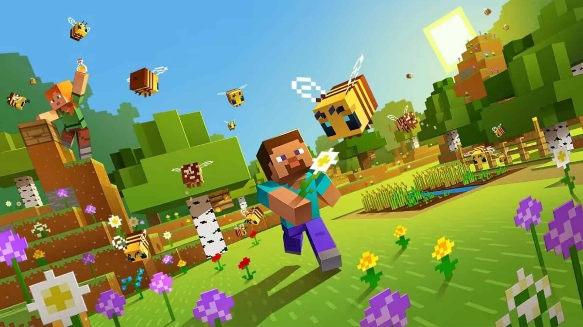 bee chasing steve in minecraft