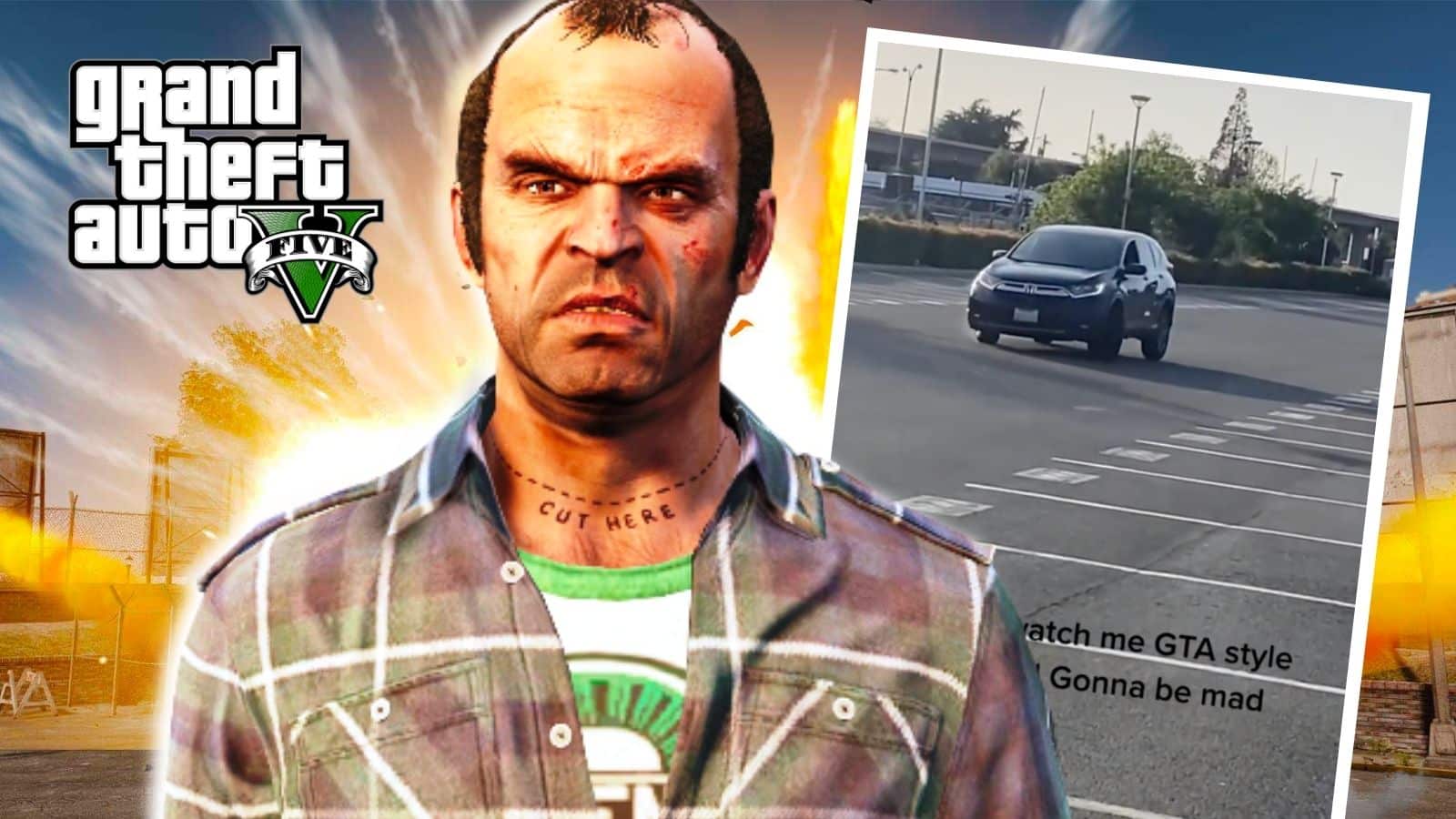 gta 5 trevor with car and explosion