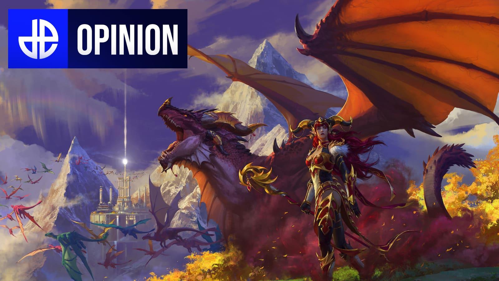 world of warcraft wow dragonflight key art alexstraza with dragons flying behind her in Dragon Isles