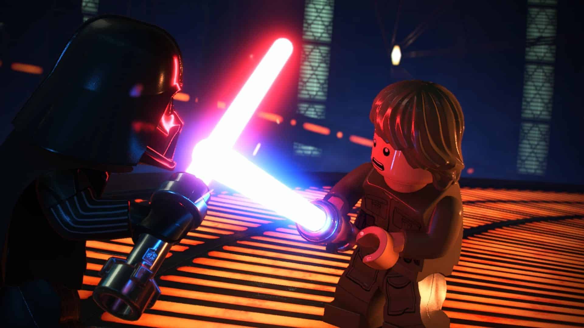 darth vader and luke skywalker lightsaber battle in lego star wars