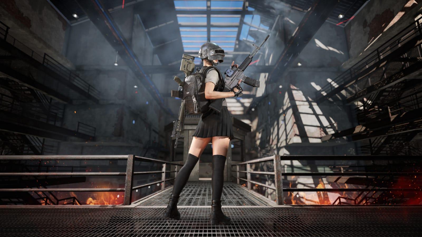 A player standing in a building in PUBG