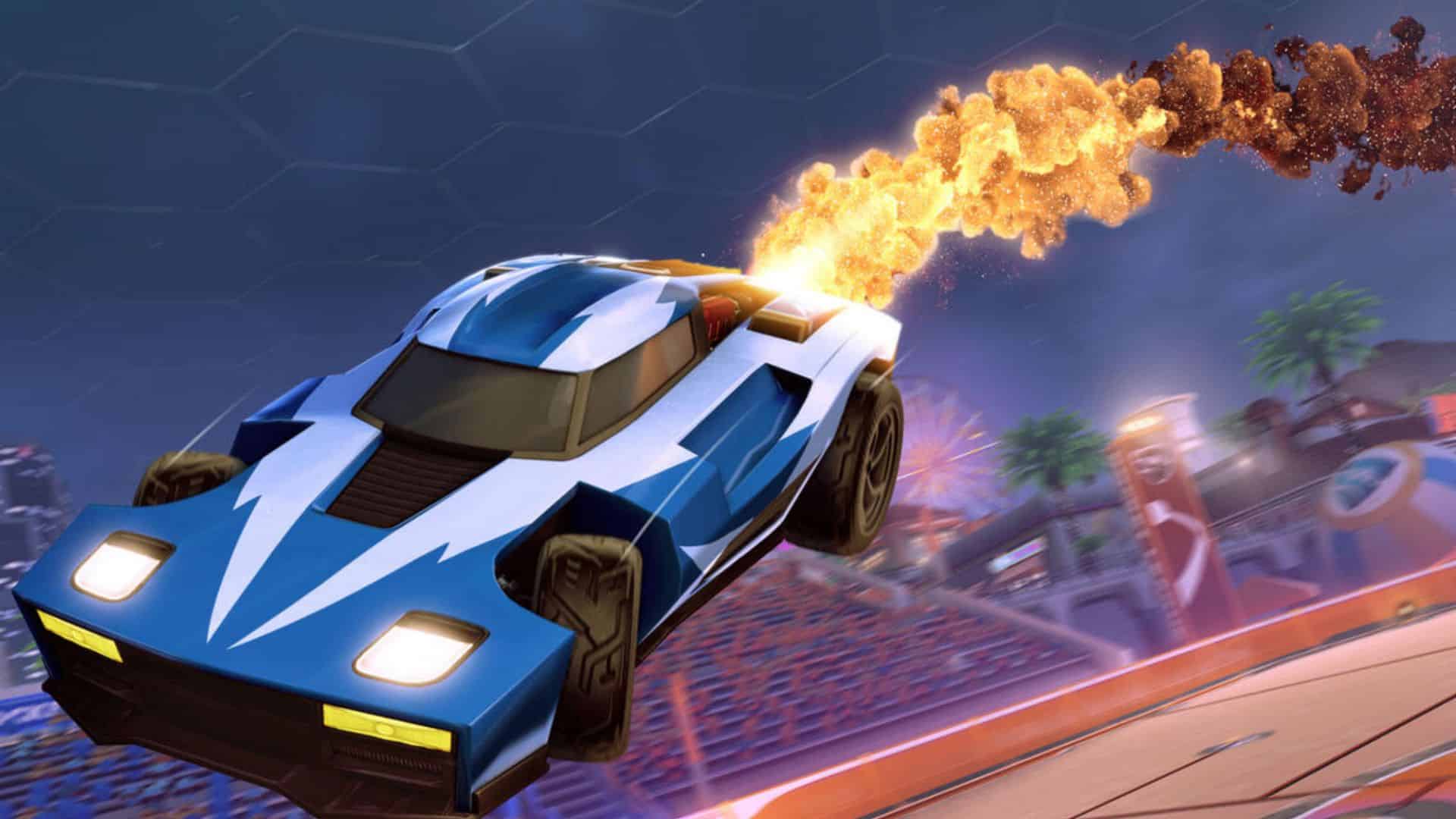 rocket league car flying through the air