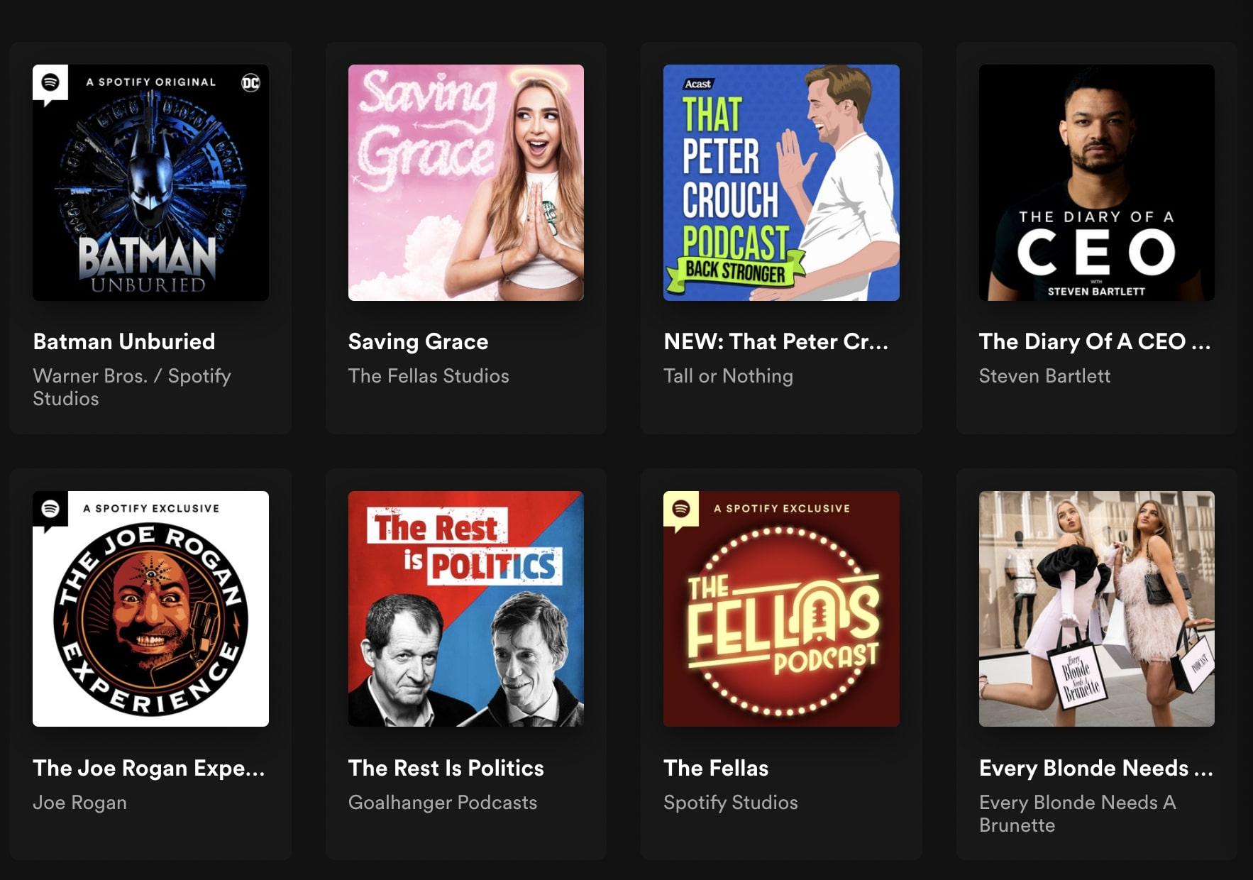 Screenshot of Spotify podcast charts for May 2022