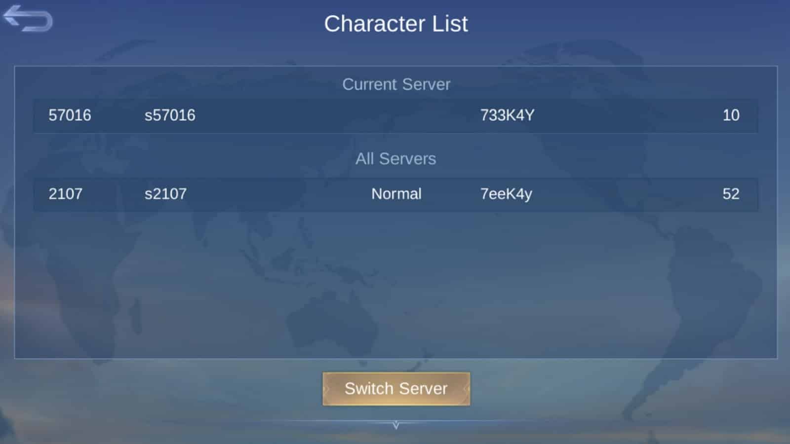 server switching screen in mobile legends to join the advanced server