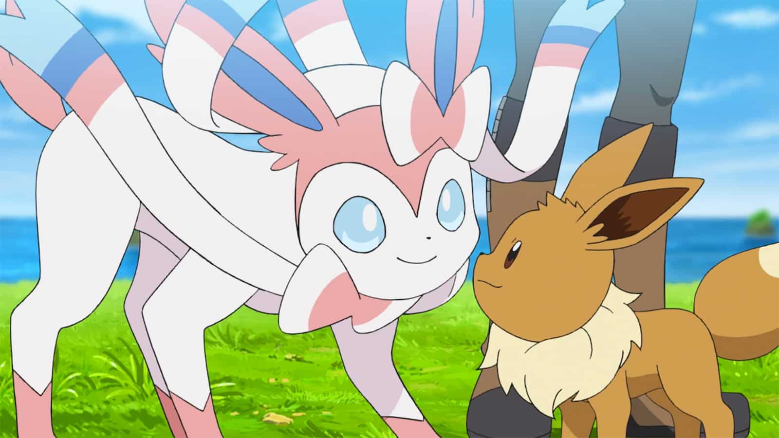 Sylveon and an Eevee that can't evolve in the Pokemon anime