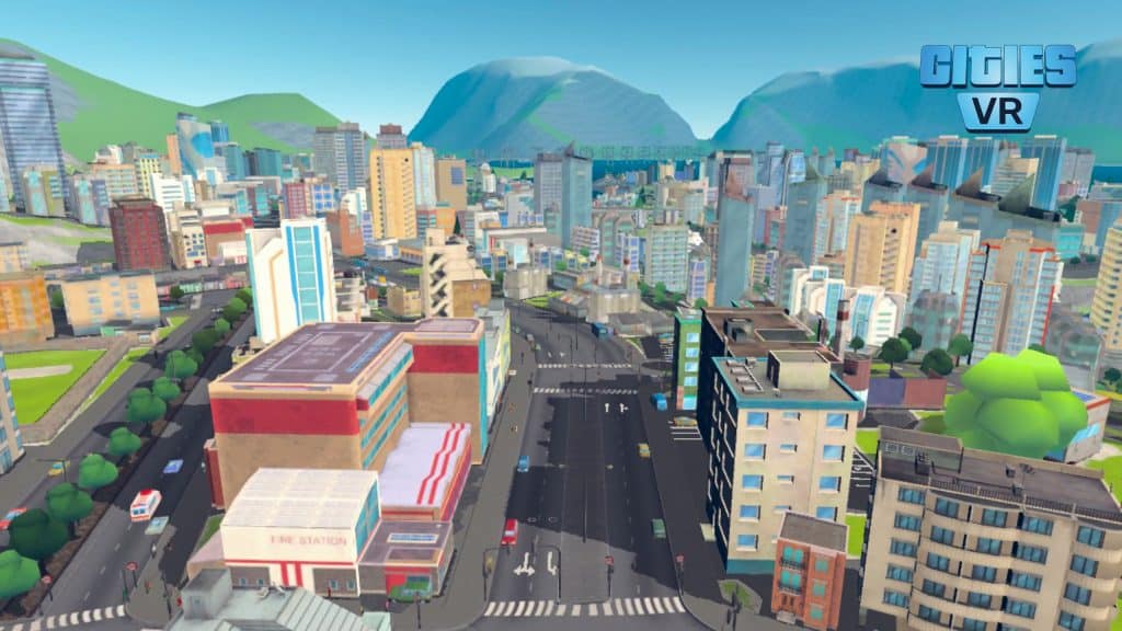 Cities VR screenshot showing a city view