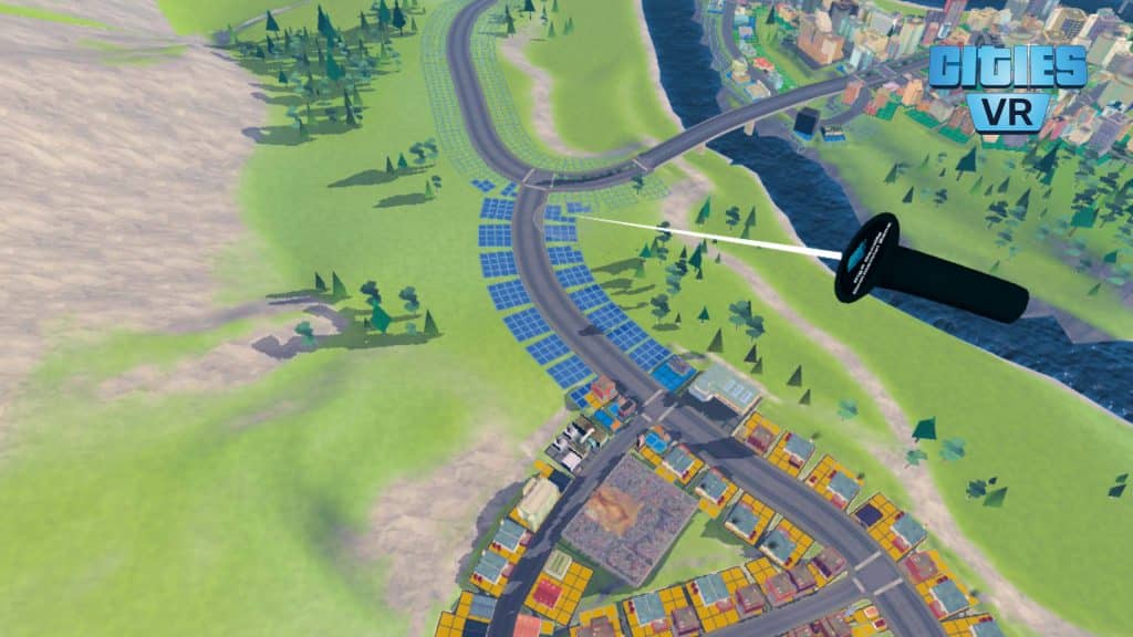 Cities VR screenshot showing a birds-eye view