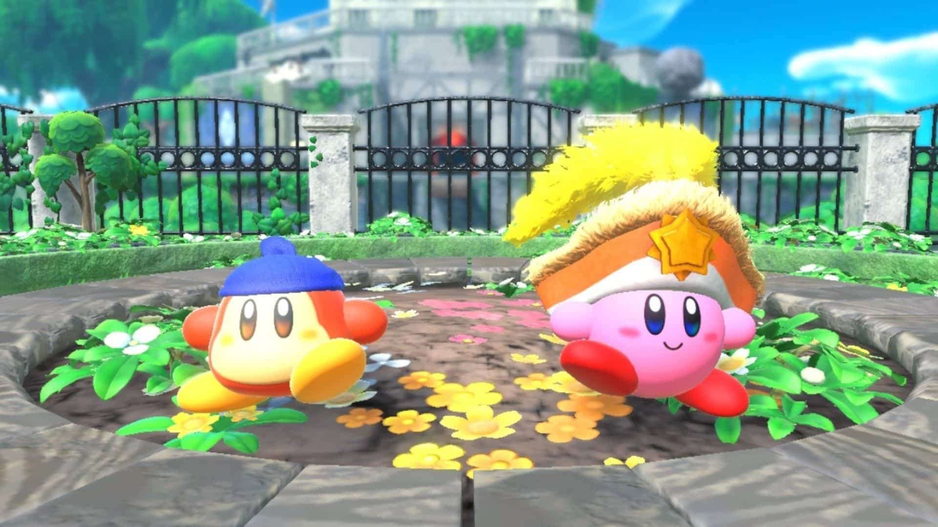 kirby and second player dressed up in forgotten lands