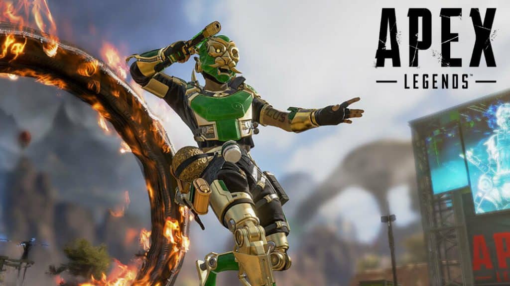 Octane from Apex Legends jumping with logo