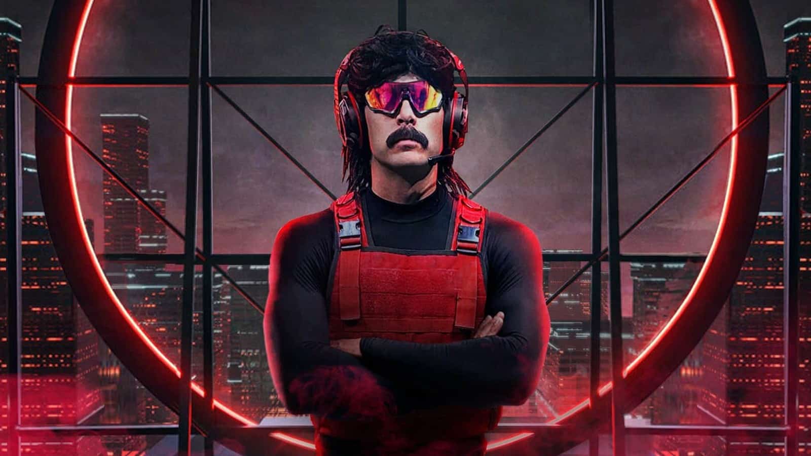 Dr Disrespect streaming in front of screen