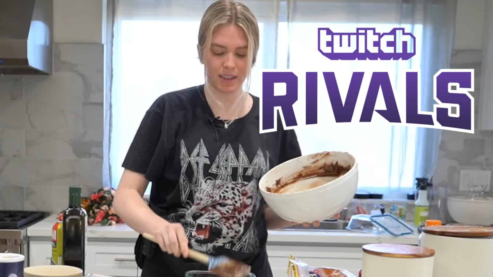 QTCinderella baking with Twitch Rivals logo