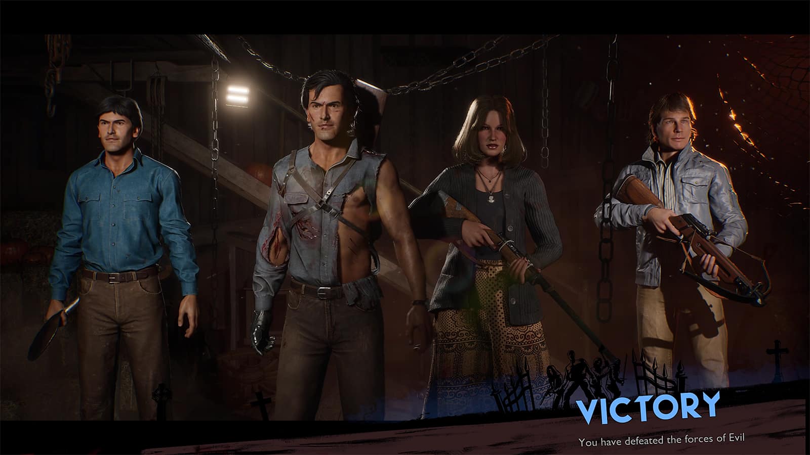 Victory screen with Survivors in Evil Dead The Game