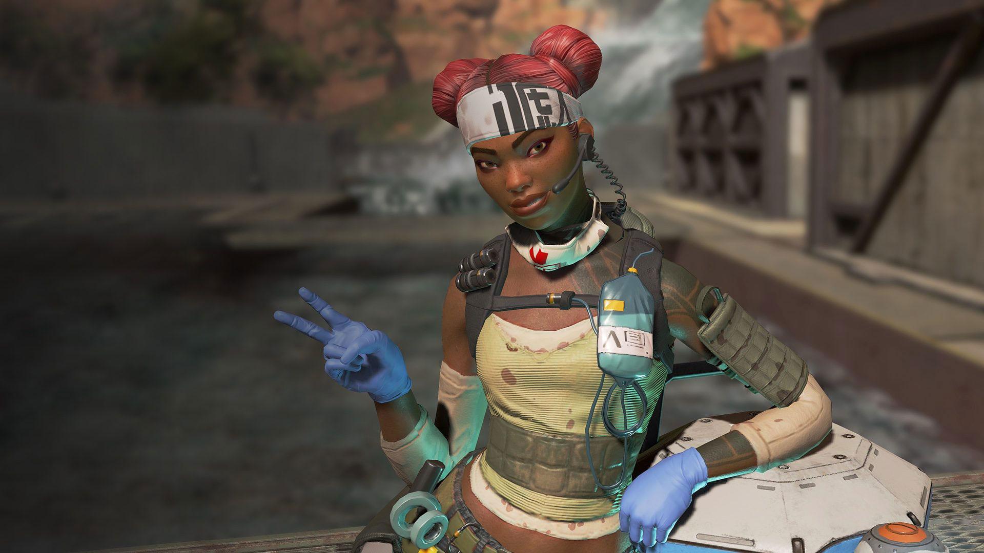apex legends lifeline making peace symbol while leaning on D.O.C drone
