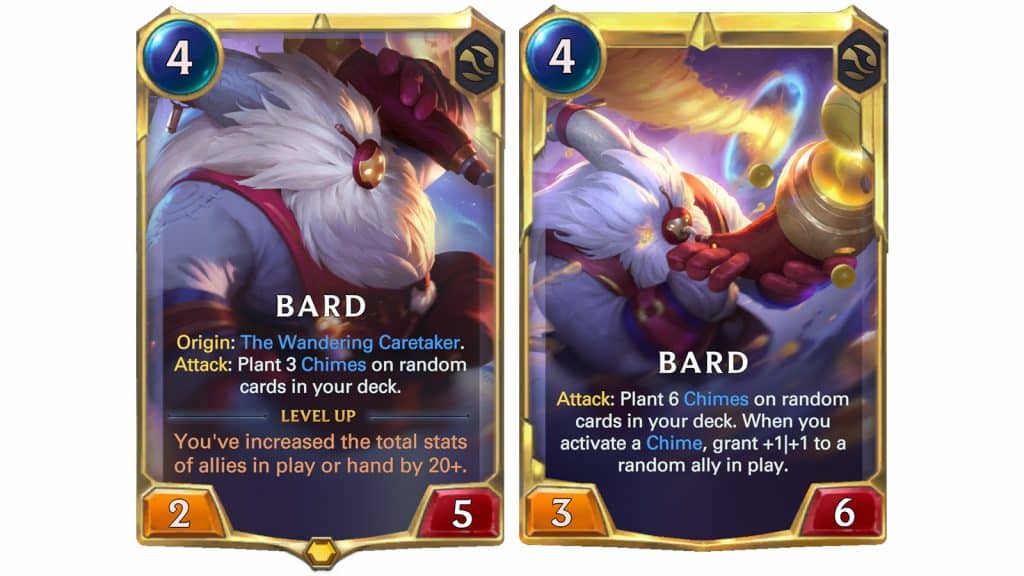 Legends of Runeterra Bard card and levelled variant