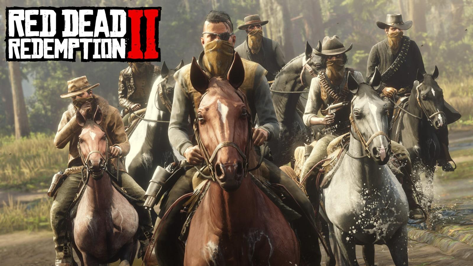 Dutch and the Van Der Linde gang riding on horses in RDR2