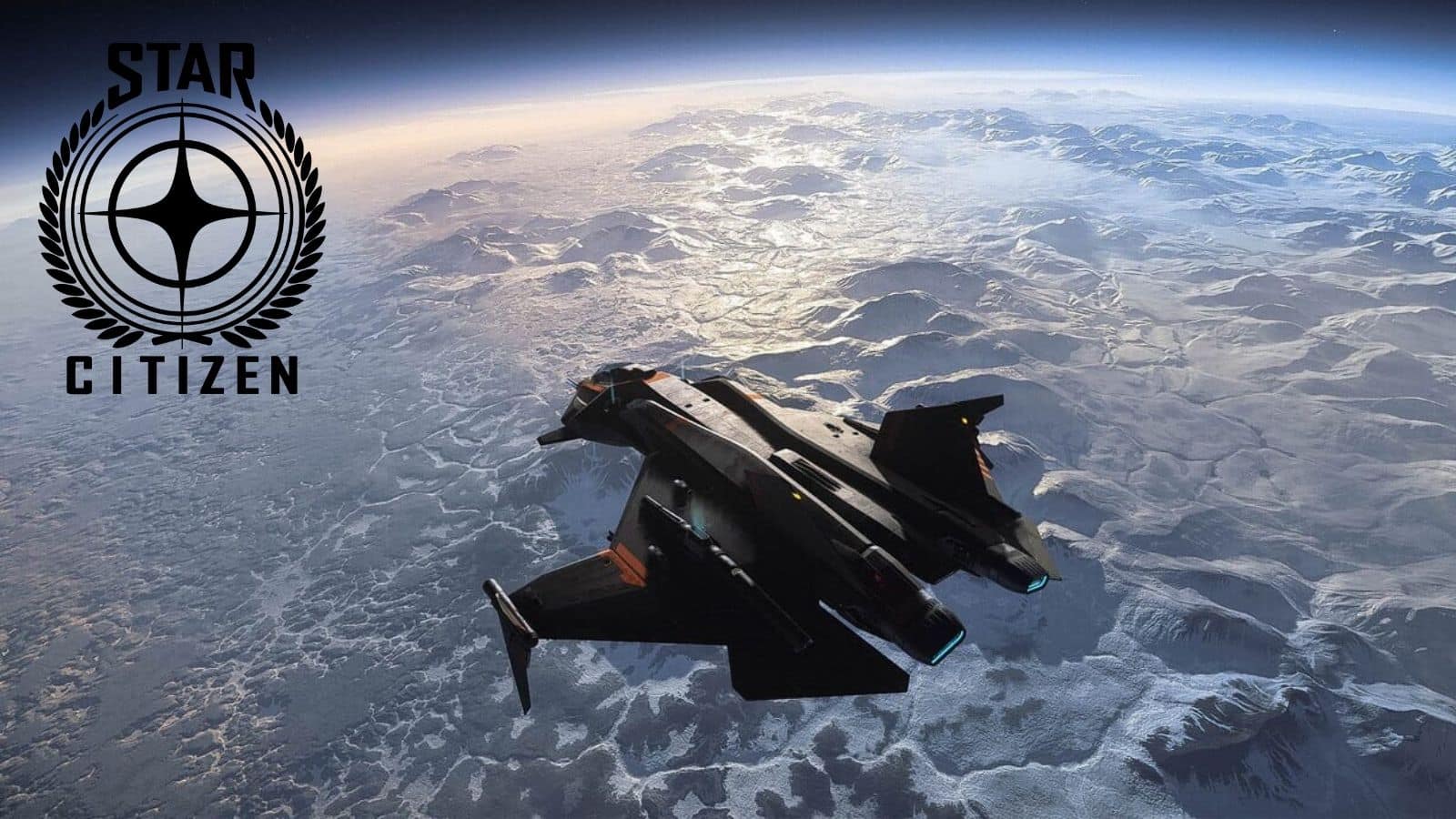 Star Citizen ship floating over planet