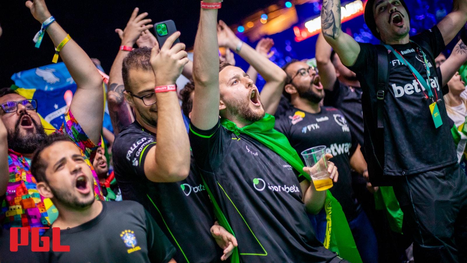 Brazilian fans cheer on their team at the PGL Major
