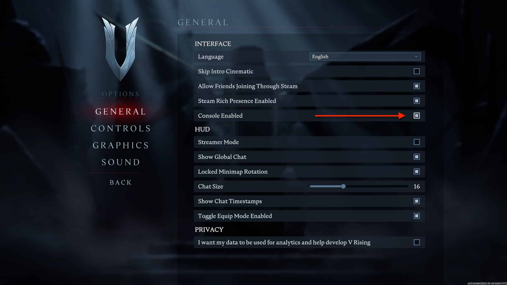 v rising console command cheat screen how to enable