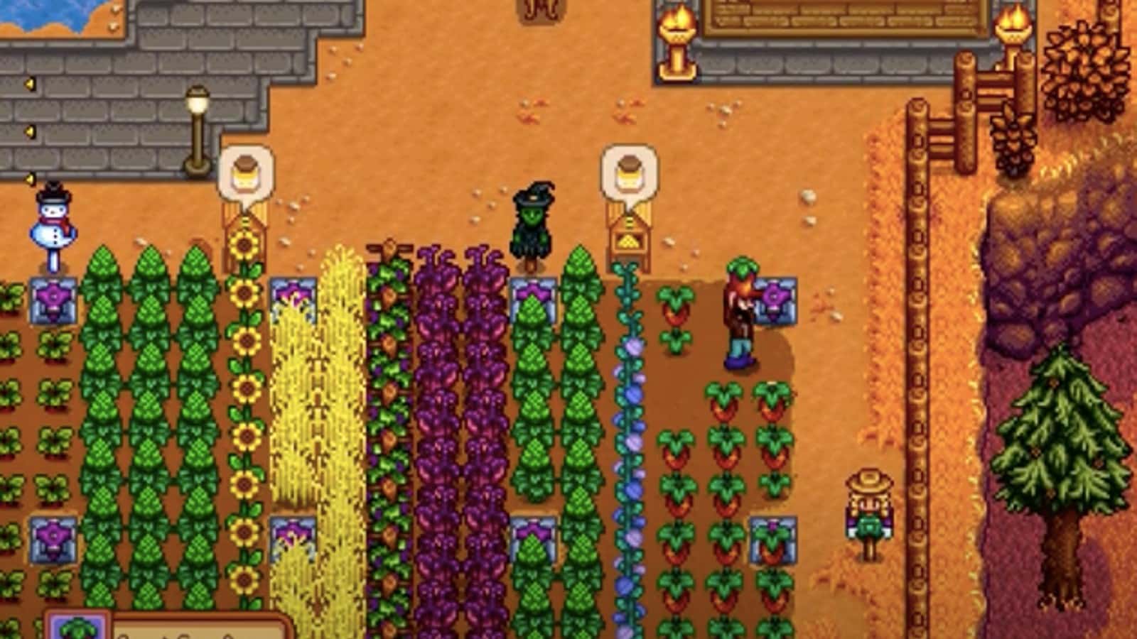 a stardew valley character harvesting sweet gem berry crops