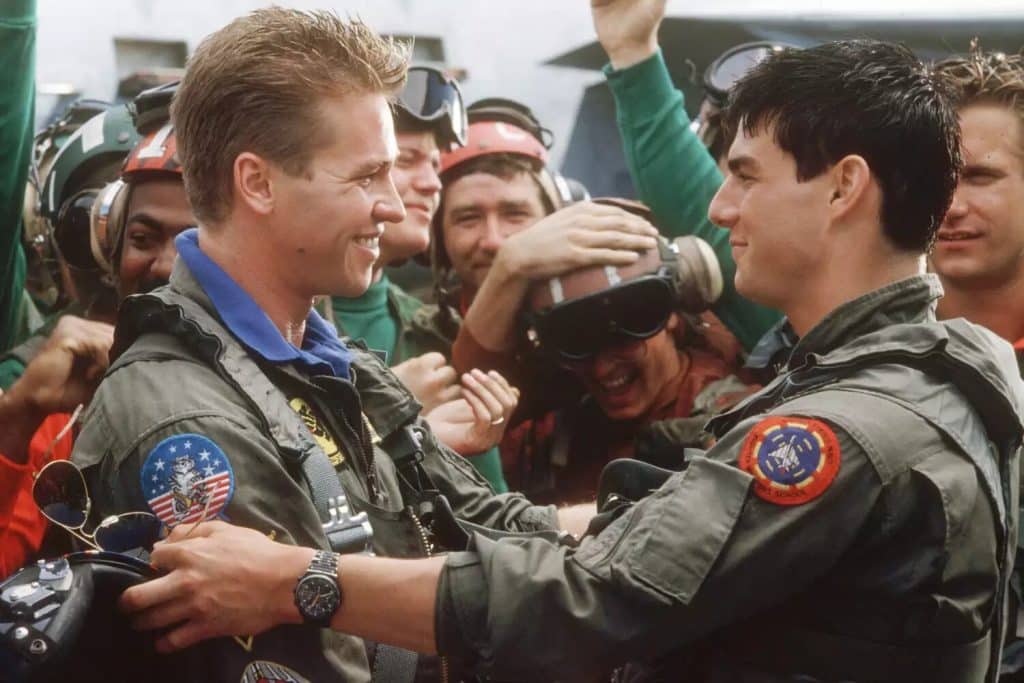Tom Cruise and Val Kilmer in Top Gun.