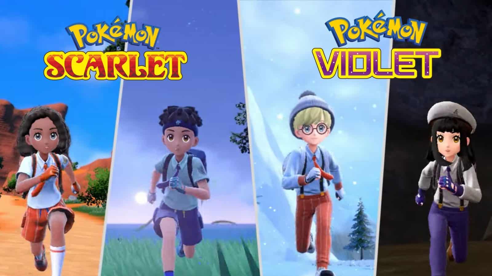 4 pokemon trainers running in pokemon scarlet and violet