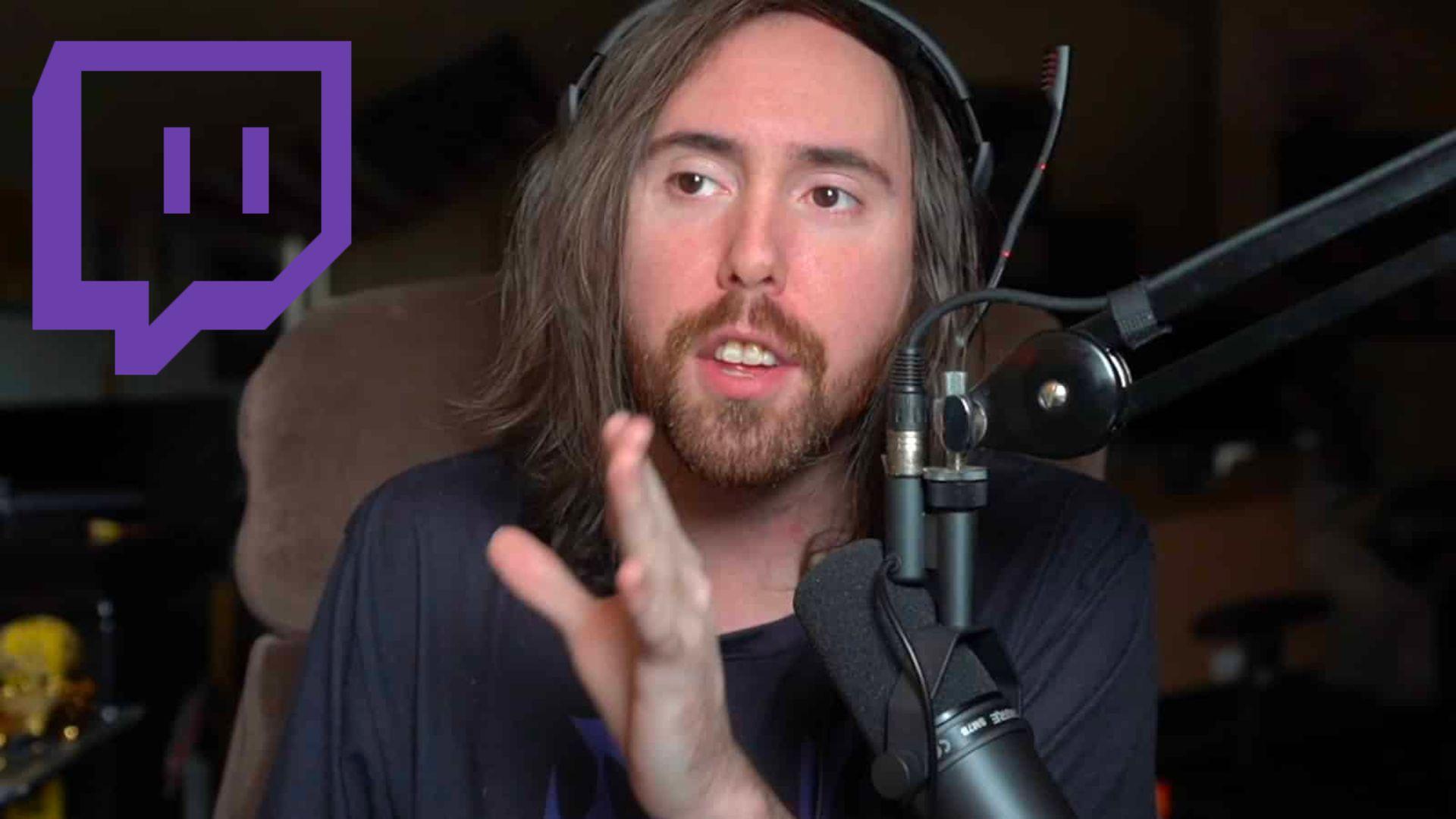 Asmongold talking to camera alongside Twitch logo
