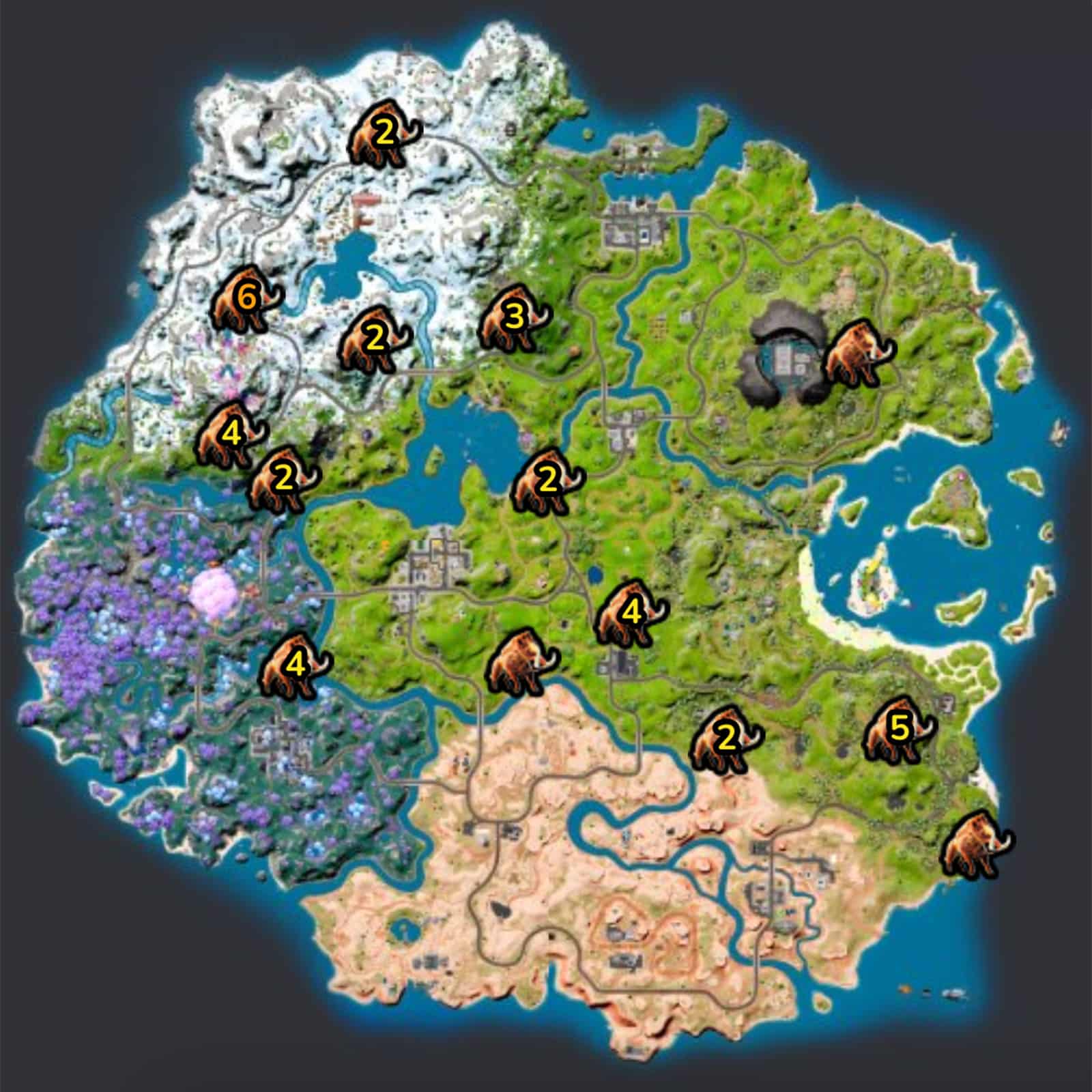 Boar locations on the Fortnite map