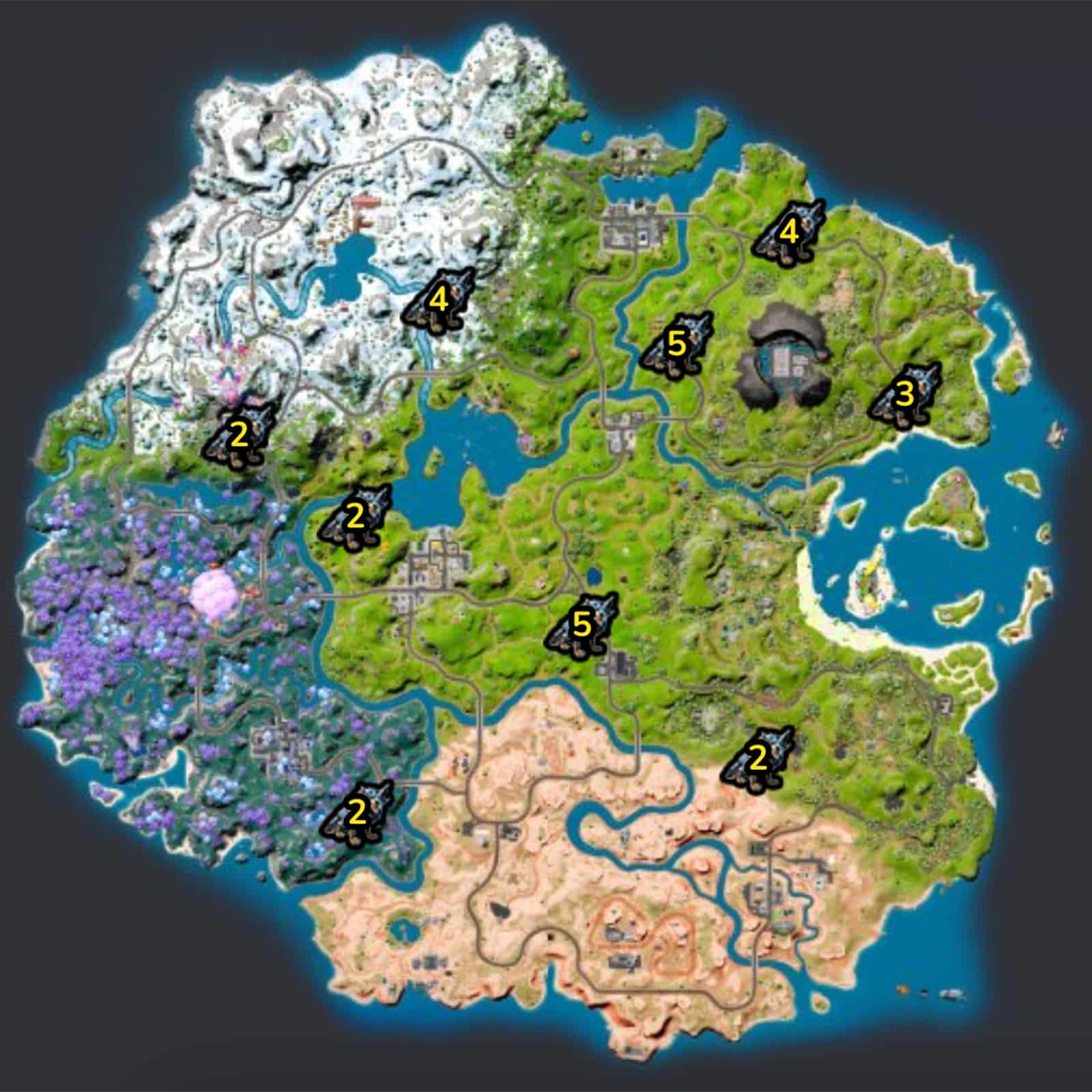 Wolf locations on the Fortnite map