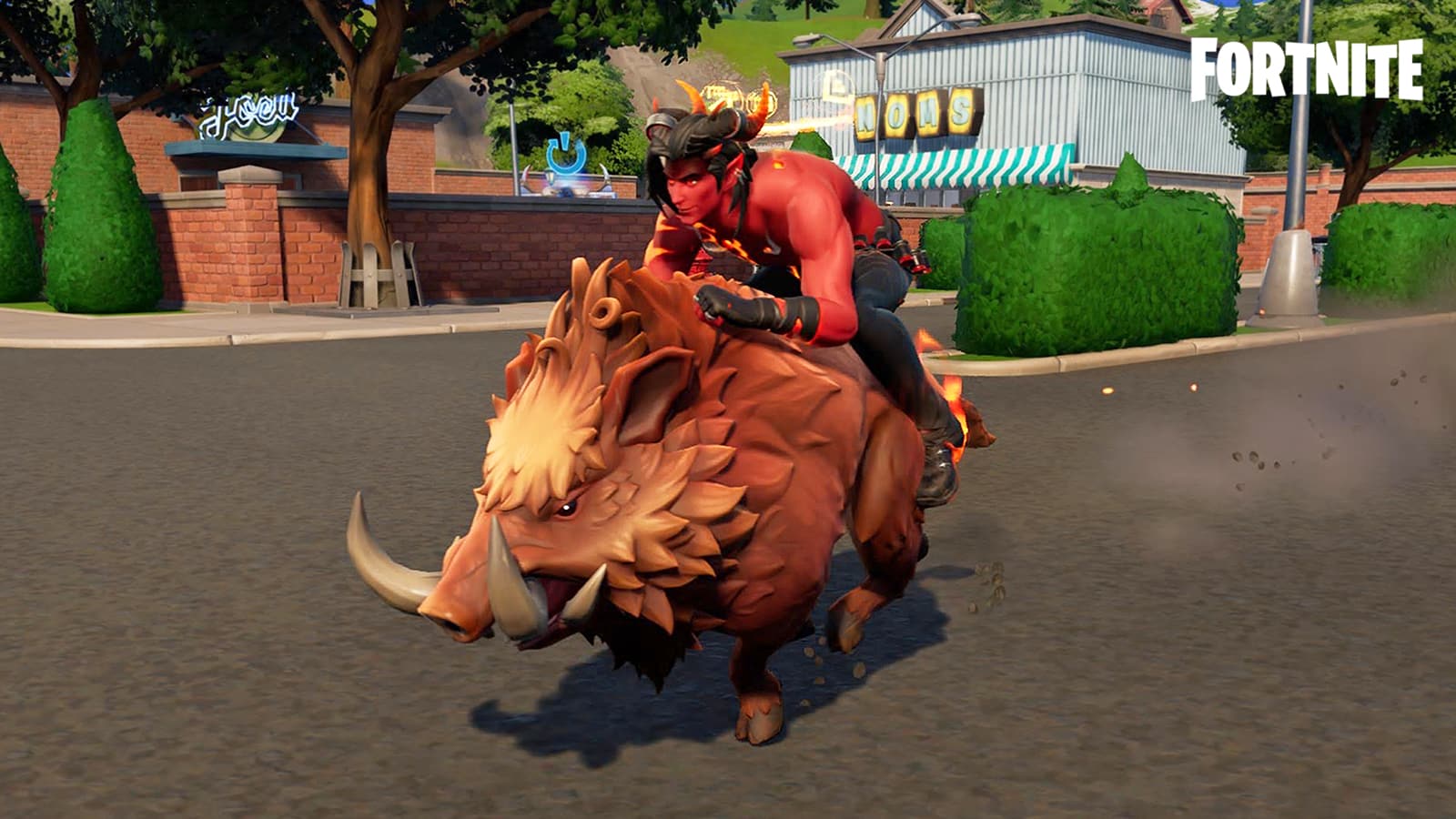 A Fortnite player riding a boar