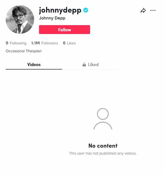 Screenshot of the johnny depp tiktok account