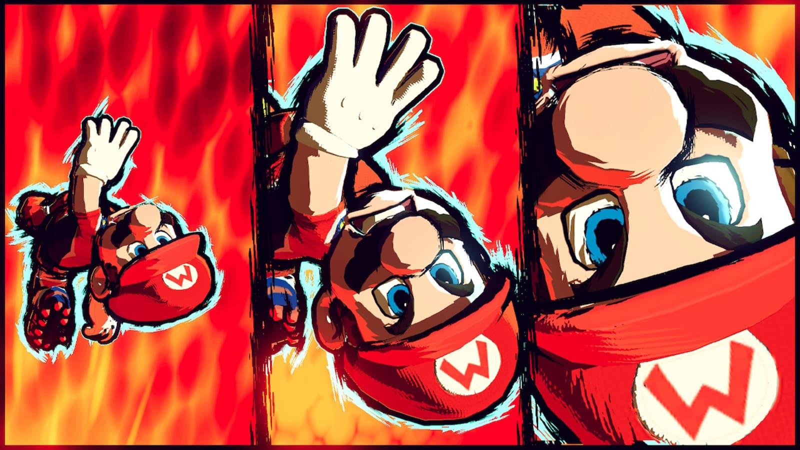 Mario unleashing a Hyper Strike in Mario Battle League