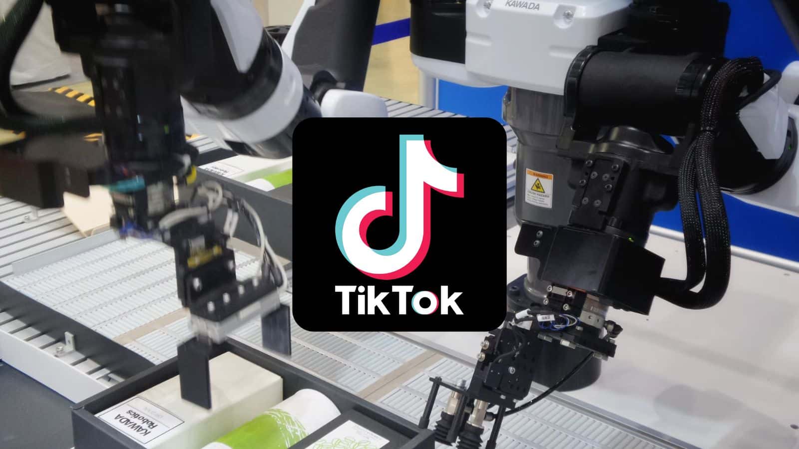 TikTok Logo over a manufacturing robot