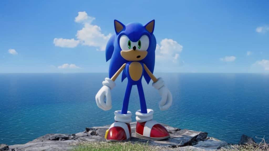 sonic the hedgehog stands on cliff in sonic frontiers trailer