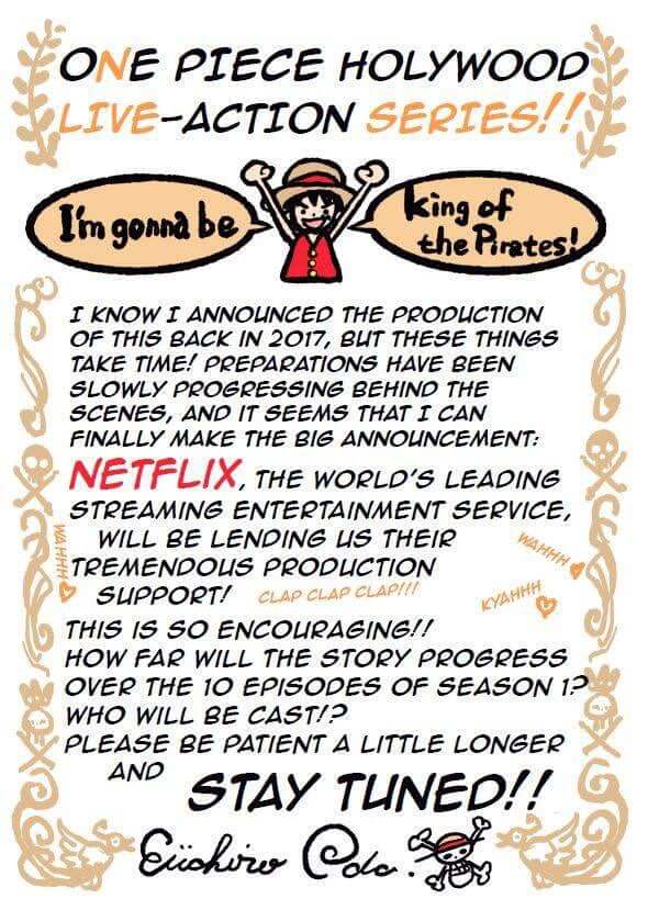 One piece netflix announcement, a document filled with text