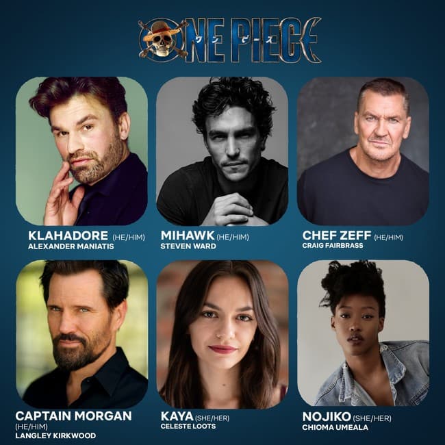 an image of 6 actors for the One piece casting announcement